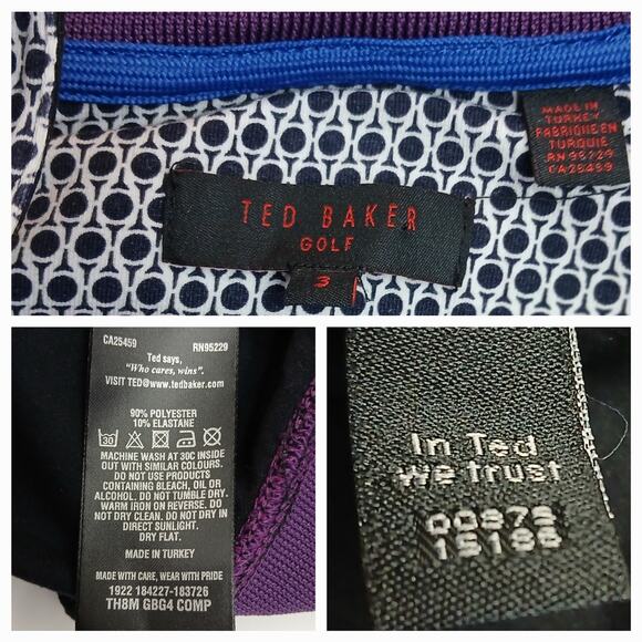 Ted Baker Golf SZ 3 (US M) Men's 1/4 zip Long Sleeve Pullover Black With Stripes - Picture 6 of 6